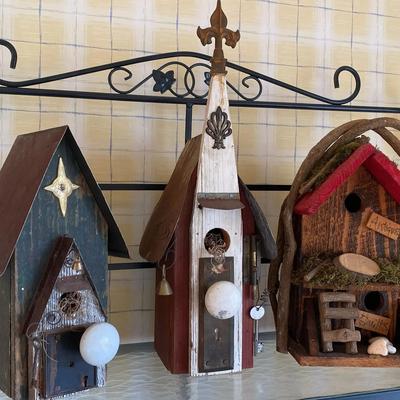 Decorative Wooden Birdhouses – Set of Three