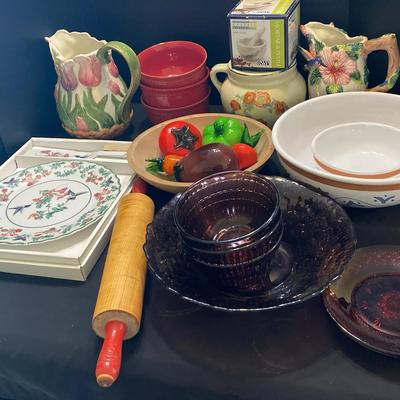 Ceramic Pitchers, Cranberry Glass Bowls and Decorative Serveware Collection
