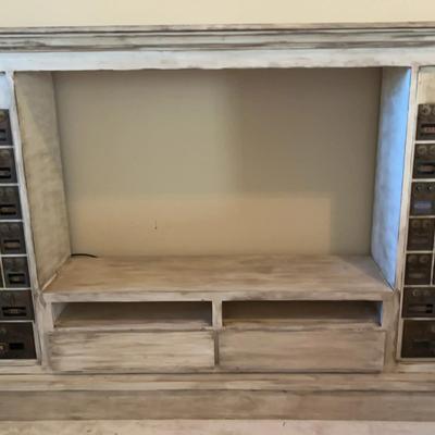 Rustic Entertainment Center with Vintage U.S. Post Office Box Drawers