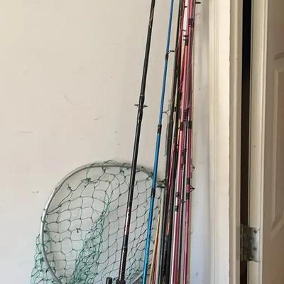 Fishing Poles and Accessories with Tackle Boxes and Net