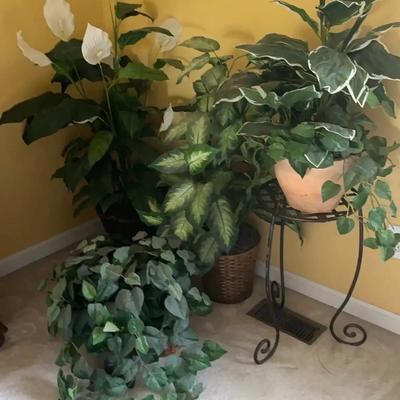 Faux Plant Collection with Wrought Iron Stand