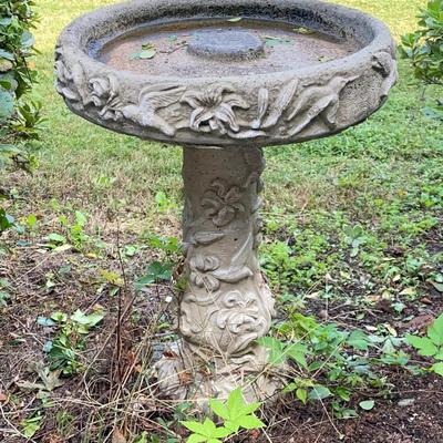 Decorative Stone Birdbath with Floral and Hummingbird Design