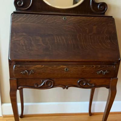 Small Ornate Secretary Desk with Mirror