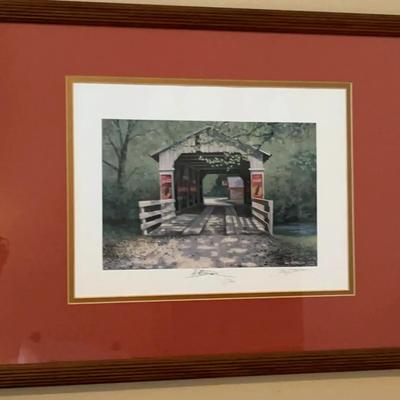 Framed and Signed Jim Harrison Print – Covered Bridge Scene