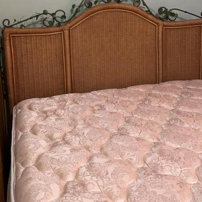 Queen Bed With Wicker and Metal Headboard