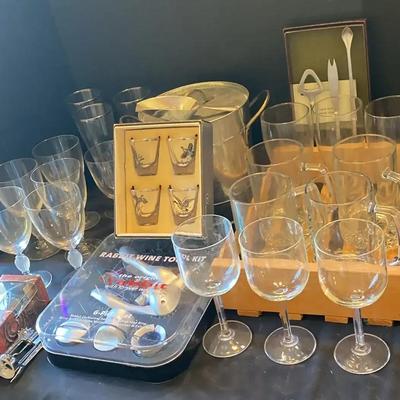 Barware Collection Featuring Ice Bucket, Beer Mugs, and Wine Glasses