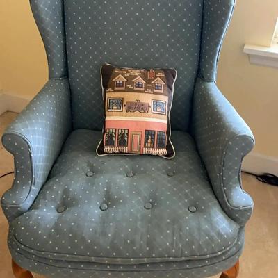 Light Blue Accent Chair with Decorative Pillow
