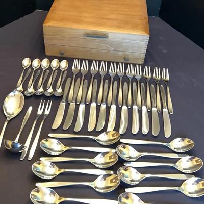 WMF Cromargan Germany Flatware with Wooden Storage Box