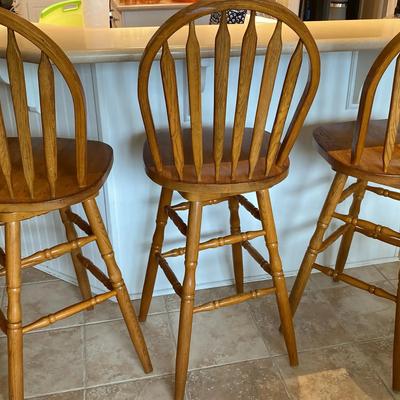 Set of Three Wooden Barstools