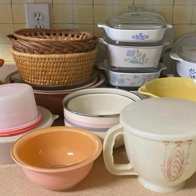 Corning Ware Casseroles and Vintage Tupperware Mixing Bowls Collection
