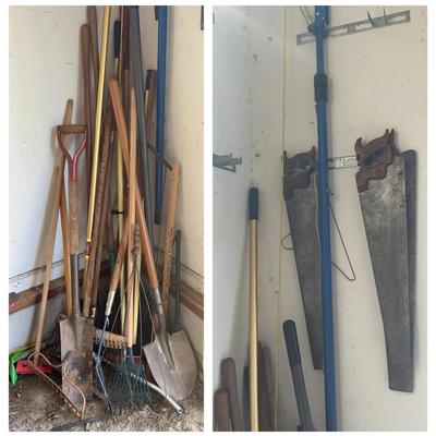Hand Tools Featuring Rakes, Shovels, Saws, Pitchfork, and More