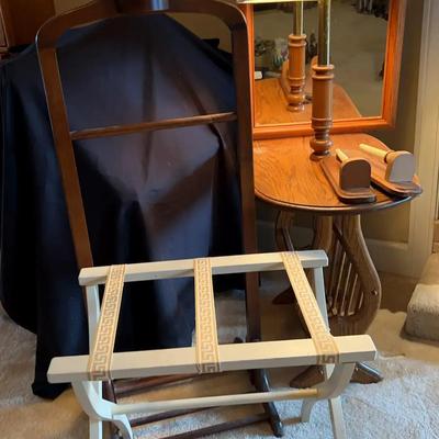 Wooden Furniture & Decor Collection with Lamp, Mirror & Candleholders
