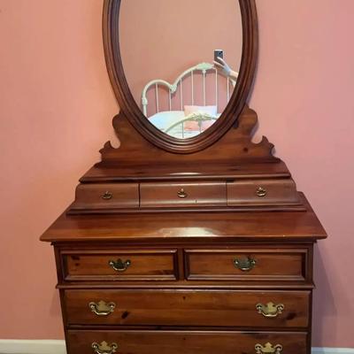 Wooden Dresser with Oval Mirror