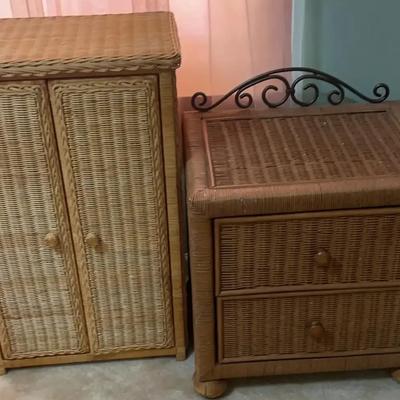 Wicker Look Two Drawer Night Stand And Wicker look Cabinet 
