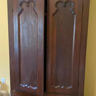 Antique Wooden Wardrobe with Carved Double Doors