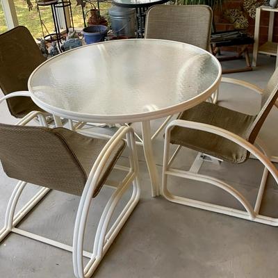 Outdoor Glass Top Patio Table with Four Matching Chairs