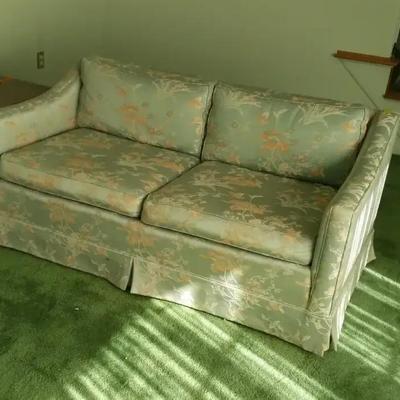 Light Green (or Bluish-Green) Floral Loveseat (1 of 2)