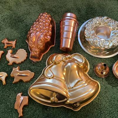 Large Copper Jello/Cake Molds And Cookie Cutters + Funnel