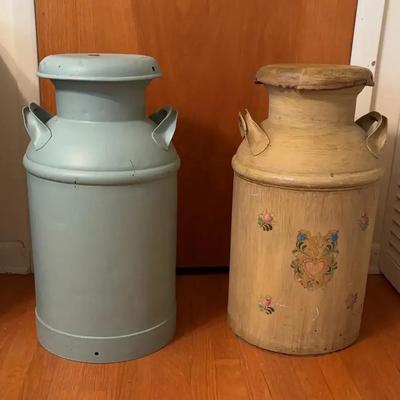 2 Vintage Painted Milk Cans