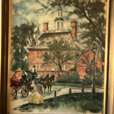 Framed Watercolor Print Titled Governors Palace Williamsburg 