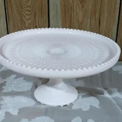 Jeannette Shell Pink Milk Glass Cake Holder