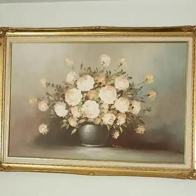M. Gates Oil Painting Carnations In a vase