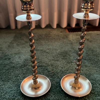 Pair Of Baldwin Twisted Brass Candlesticks.