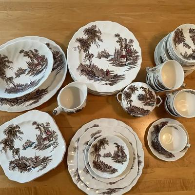 Johnson Bro’s “The Old Mill” 7 Six Piece Place Settings  Plus Extras