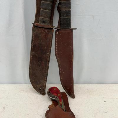 Vintage K-Bar Knives With Leather Sheathes Plus Chipaway “The Snook” (2)