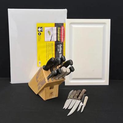 Knife Collection W/ Henkel Knife Block & 2 Cutting Boards