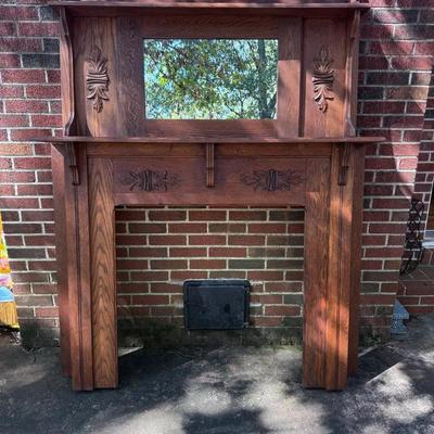 Antique Oak Mantle With Mirror
