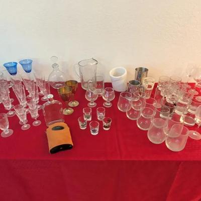 Assorted Glassware, Crystal, Bar ware & More