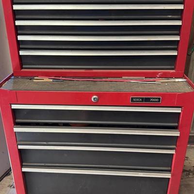 Cherry Red Craftsman Tool Chest On Casters Filled With Tools