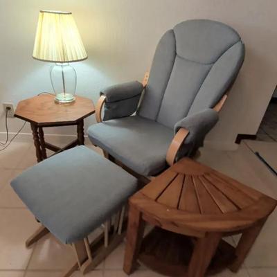 Glider Rocking Chair & Ottoman, 2 Accent Tables & Lamp
