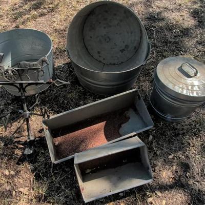 Cast Iron Weather Vane & Assorted Galvanized Tin Containers