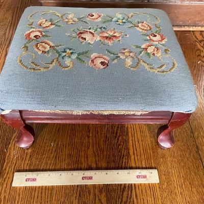 Vintage Needlepoint Foot Stool