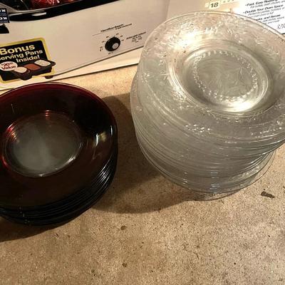Lot Of Vintage Red And Clear Glass Plates