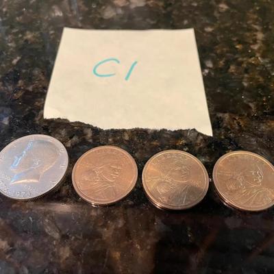 Lot Of 4 US Coins Including Sacagawea Dollar And Kennedy Half Dollar
