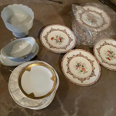 Lot Of Vintage China And Milk Glass Compote