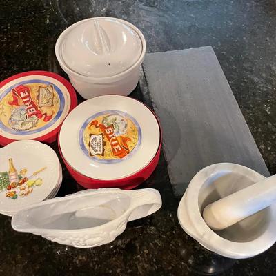 Various Kitchen Items Including Marble Mortar And Pestle 
