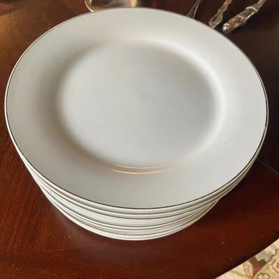 White With Metallic Rim Dinner Plates