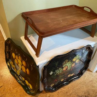 Three Trays Including A Teak Bed Tray