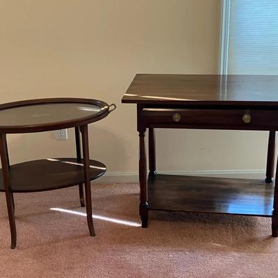 Two-Tier Oval Serving Table with Removable Tray and Wooden Side Table with Drawer