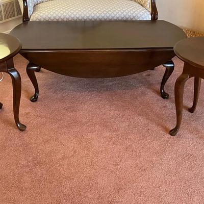 Queen Anne Style Drop Leaf Coffee Table and Matching End Tables 