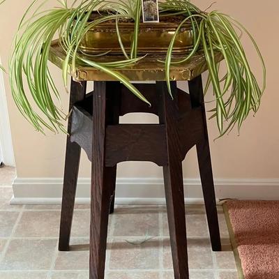 Small Mission Table with Brass Top and Spider Plant
