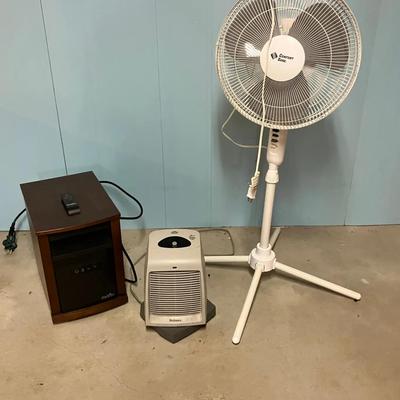 Duraflame Electric Heater with Remote, Holmes Electric Heater,  and Comfort Zone Pedestal Fan