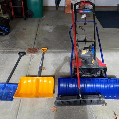 Toro Power Curve 18" Electric Snow Blower, Snow Shovels, and Push Broom