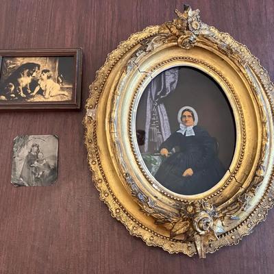 Framed Antique Reverse Photo and Antique Photographs
