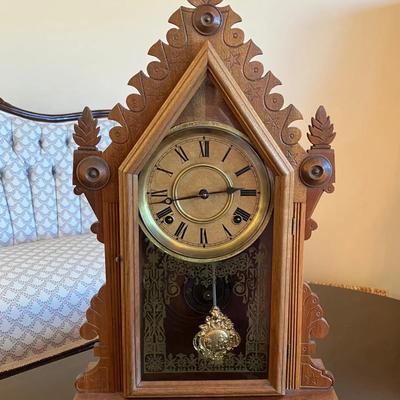 Antique 1800s E. Ingraham Cadet Model Gingerbread Mantel Clock