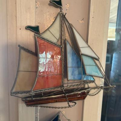 Sale Photo Thumbnail #277: Stained glass hanging ship. 